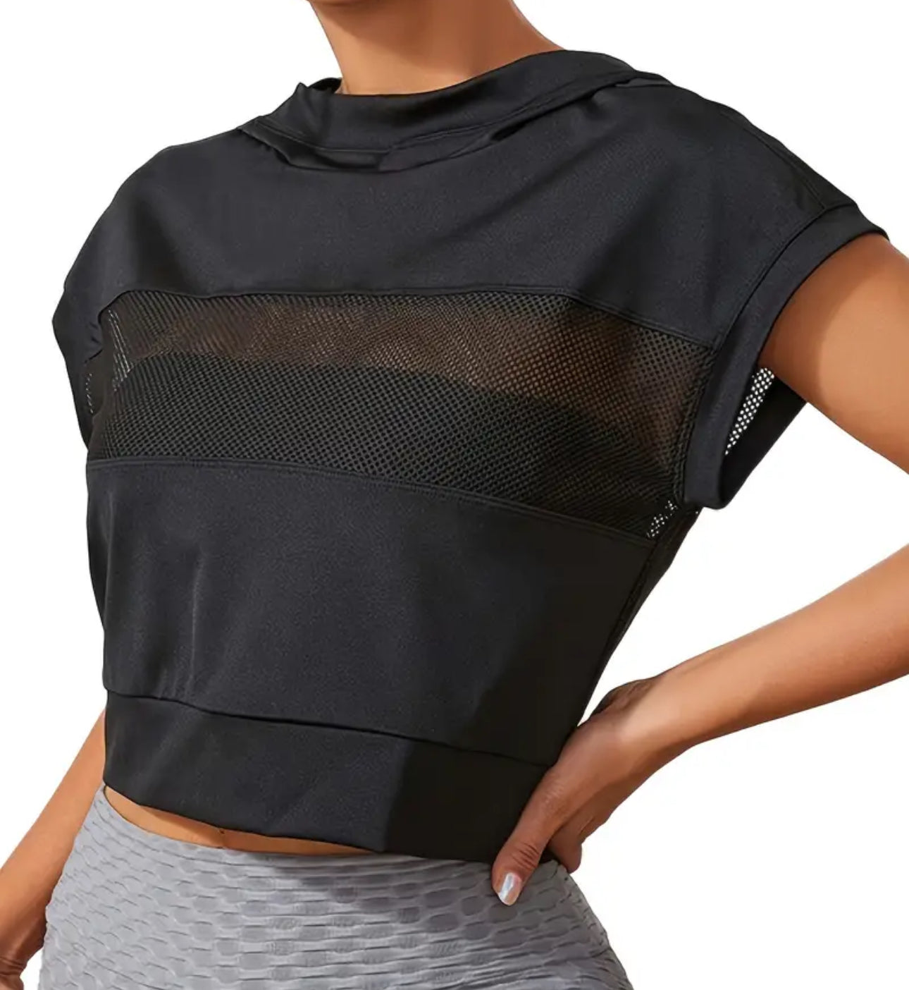 Crop Top Sport Mesh à Capuche