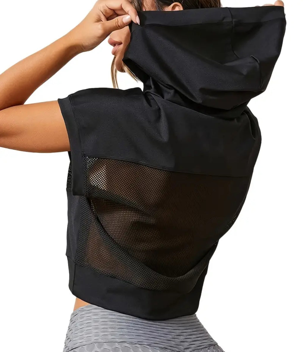 Crop Top Sport Mesh à Capuche
