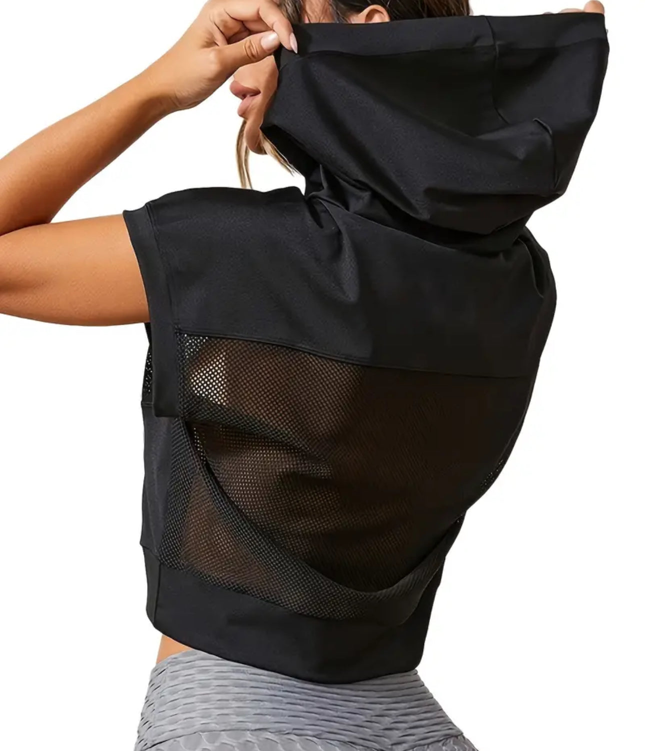 Crop Top Sport Mesh à Capuche
