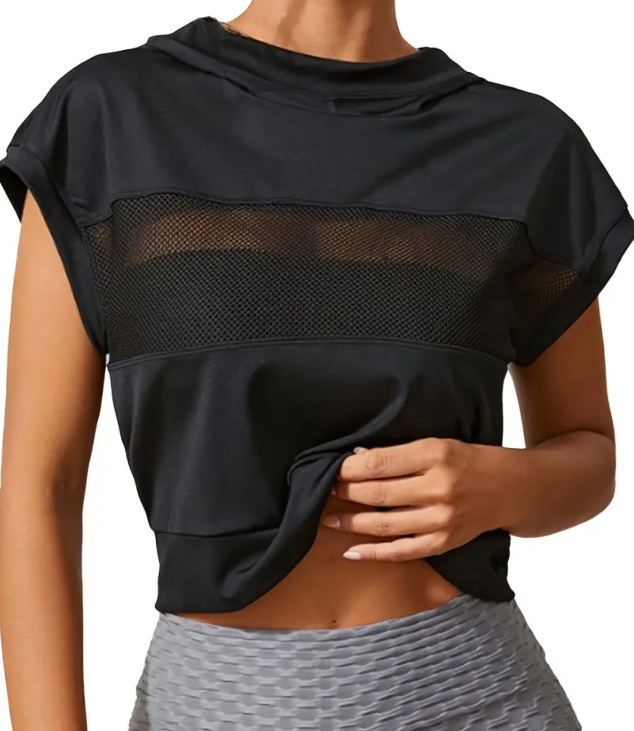 Crop Top Sport Mesh à Capuche